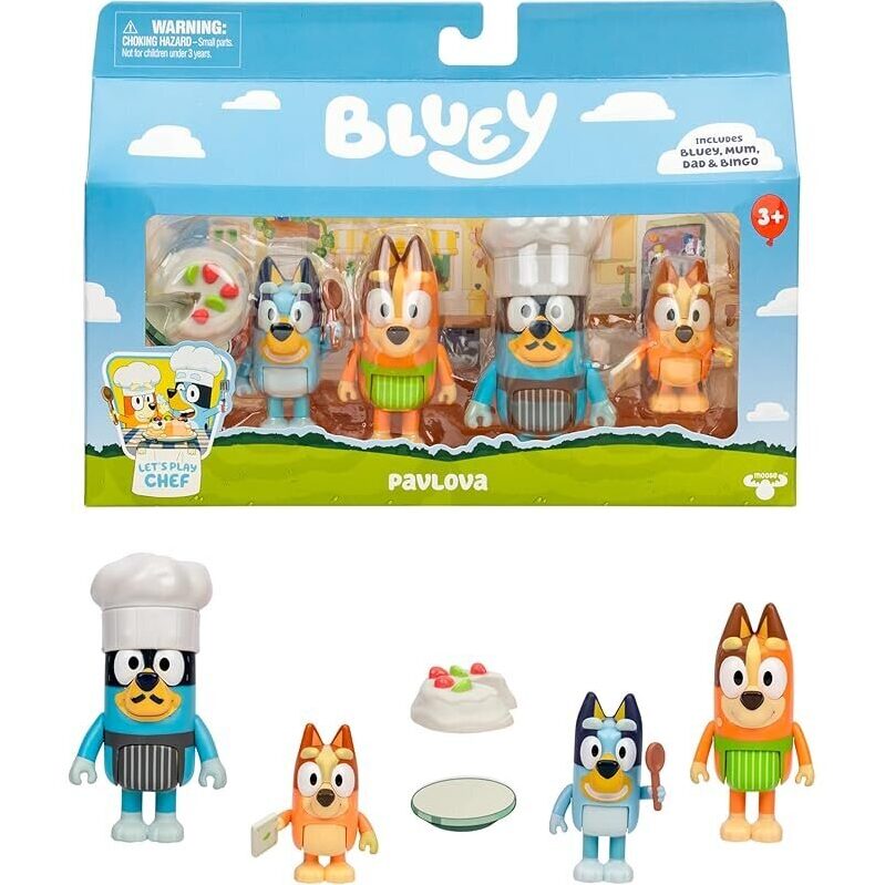 Bluey 4-Pack Toy Figure Playset: Let's Play Chef Pavlova Figurine