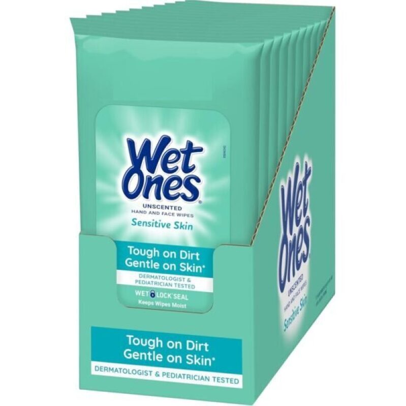 Unscented Wet Ones Hand and Face Wipes, Gentle on Skin - 200 Pack