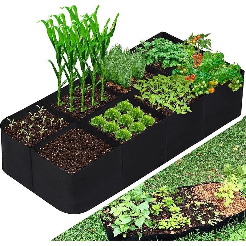 CJGQ Fabric Raised Garden Bed 128 Gallon 8-Grids 3x6ft for Balcony and Patio