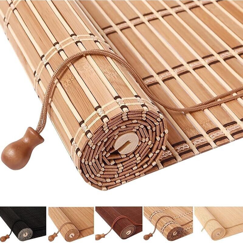 Custom Roll Up Bamboo Blinds for Windows - 10-in x 20-in
