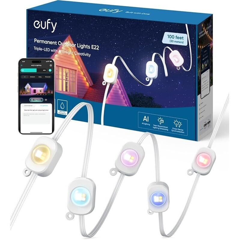 Eufy Permanent Outdoor Lights E22 - 100ft Triple-LED Outdoor Decor