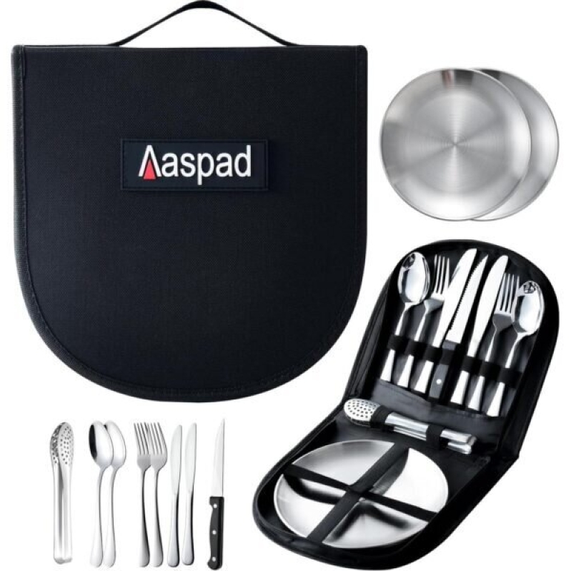 Aaspad Full-Size Stainless Steel Cutlery and Utensil Set - Portable Picnic Set for RV Camping