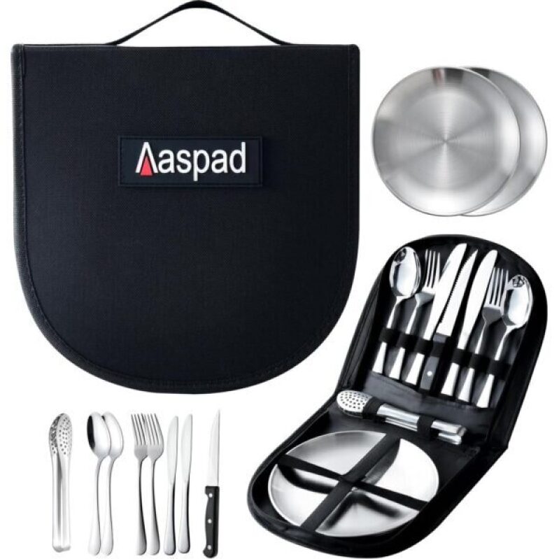 Aaspad Full-Size Stainless Steel Cutlery and Utensil Set - Portable Picnic Set for RV Camping