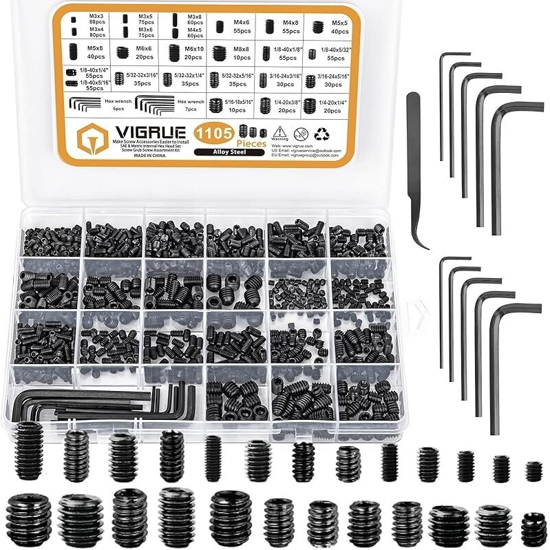 1105-Pieces 25-Sizes Metric & SAE Set Alloy Steel Screw Assortment Kit - Precision and Versatility for Every Task