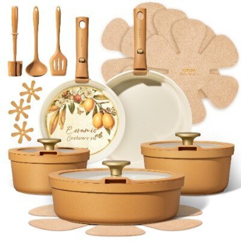 Premium 20-Piece Non-Stick Ceramic Cookware Set - Durable, Efficient, and Stylish