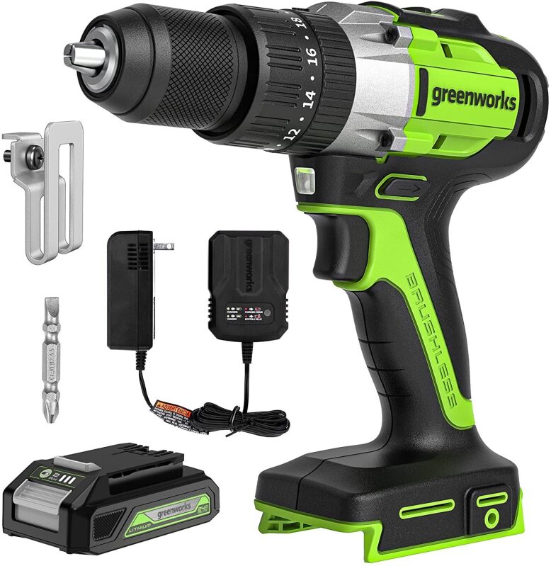 Greenworks 24V 1/2-in Cordless Hammer Drill Kit w/2Ah Battery - Powerful Performance