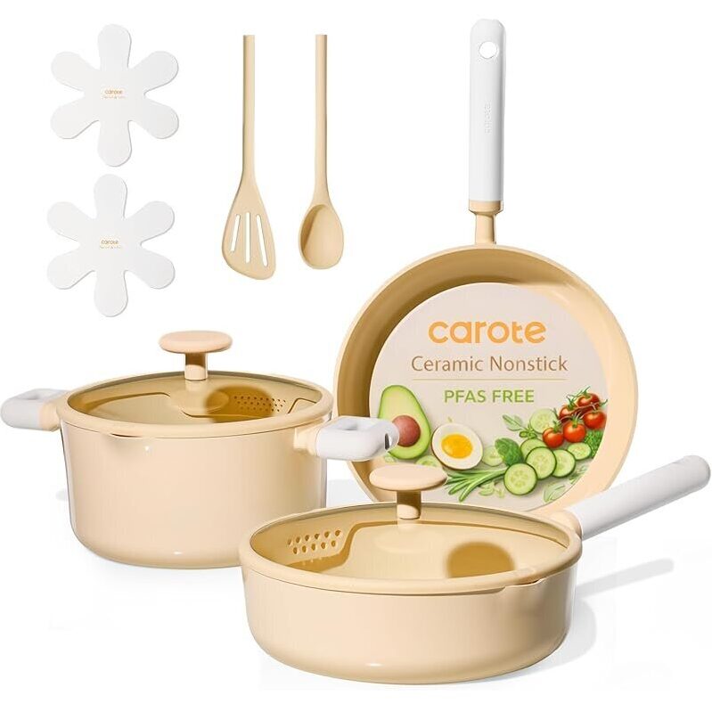 CAROTE Nonstick Ceramic Cookware Set 9 Piece - Safe, Healthy, and Efficient Cooking