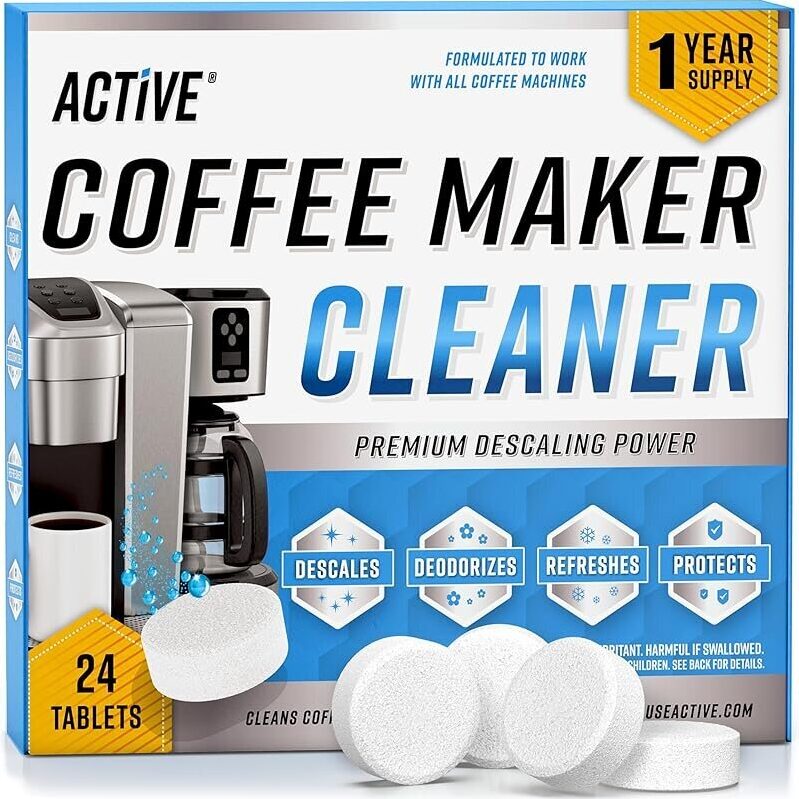 24-Pack Active Coffee Maker Cleaner Descaler Tablets - Premium Descaling Power