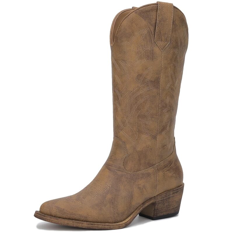 GLOBALWIN Women's Mid Calf Western Cowboy Boots - Classic Western Style
