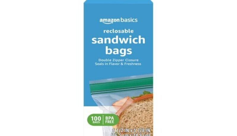 Amazon Basics Double Zipper Sandwich Bags - BPA Free, 100 Count