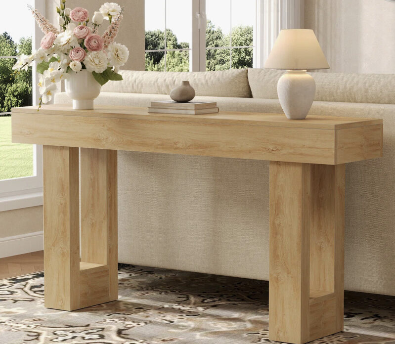 August Grove Farmhouse 63-Inch Wooden Console Table - Modern Country Style