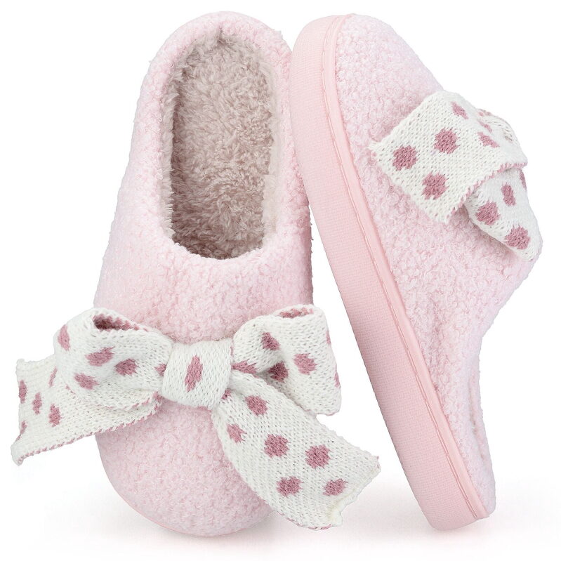 BERANMEY Women's Memory Foam Plush Slippers with 3D Bow Design