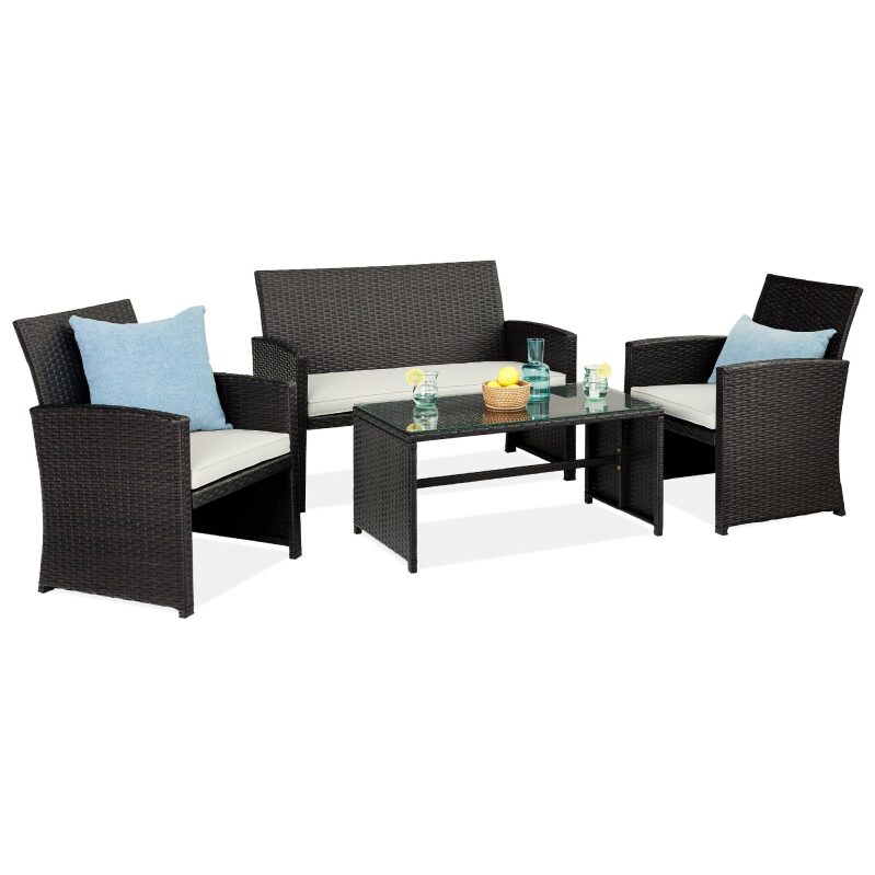 BCP 4-Piece Outdoor Wicker Patio Conversation Set - Durable and Stylish