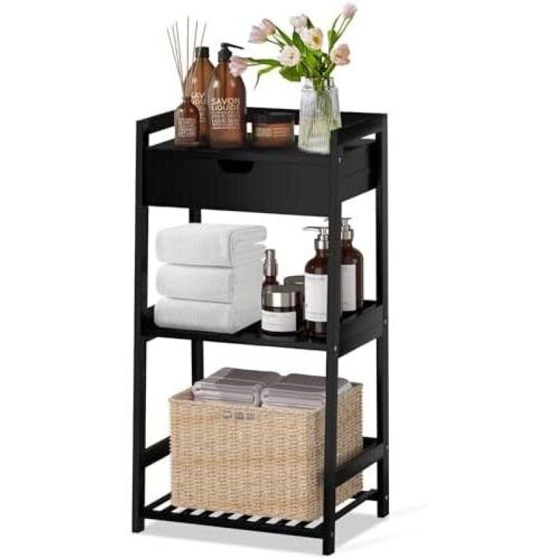 Maximize Your Space with a Stylish 3-Tier Bamboo Shelf with Drawer