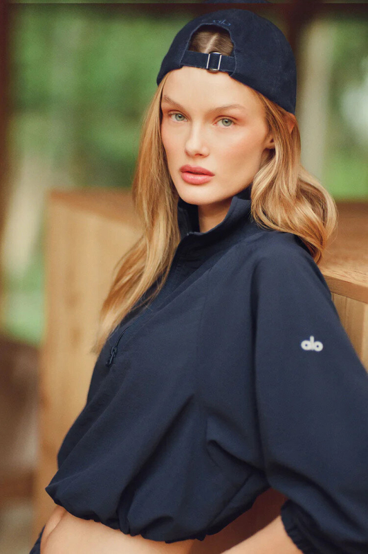 Alo Yoga Cropped 1/4 Zip Alumni Short Sleeve Sweatshirt - $89 After Discount