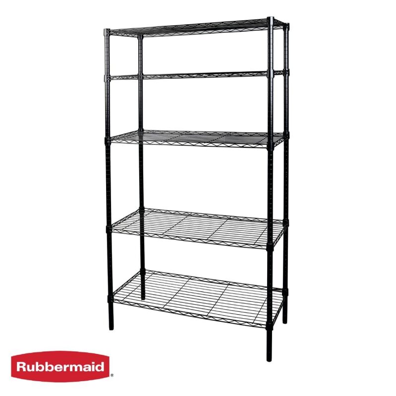 Rubbermaid 42835B 5-Tier Black Wire Shelving Unit - Versatile Storage Solution