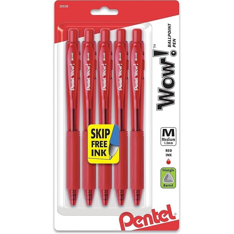 5-Pack Pentel Wow! Retractable Ballpoint Pen 1.0mm - Affordable Quality Writing Tools