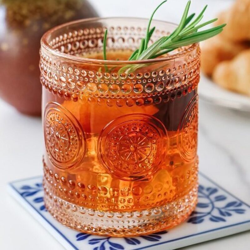 Vintage Beaded Floral Rose Gold Glass Set - 6 Piece, 10 oz