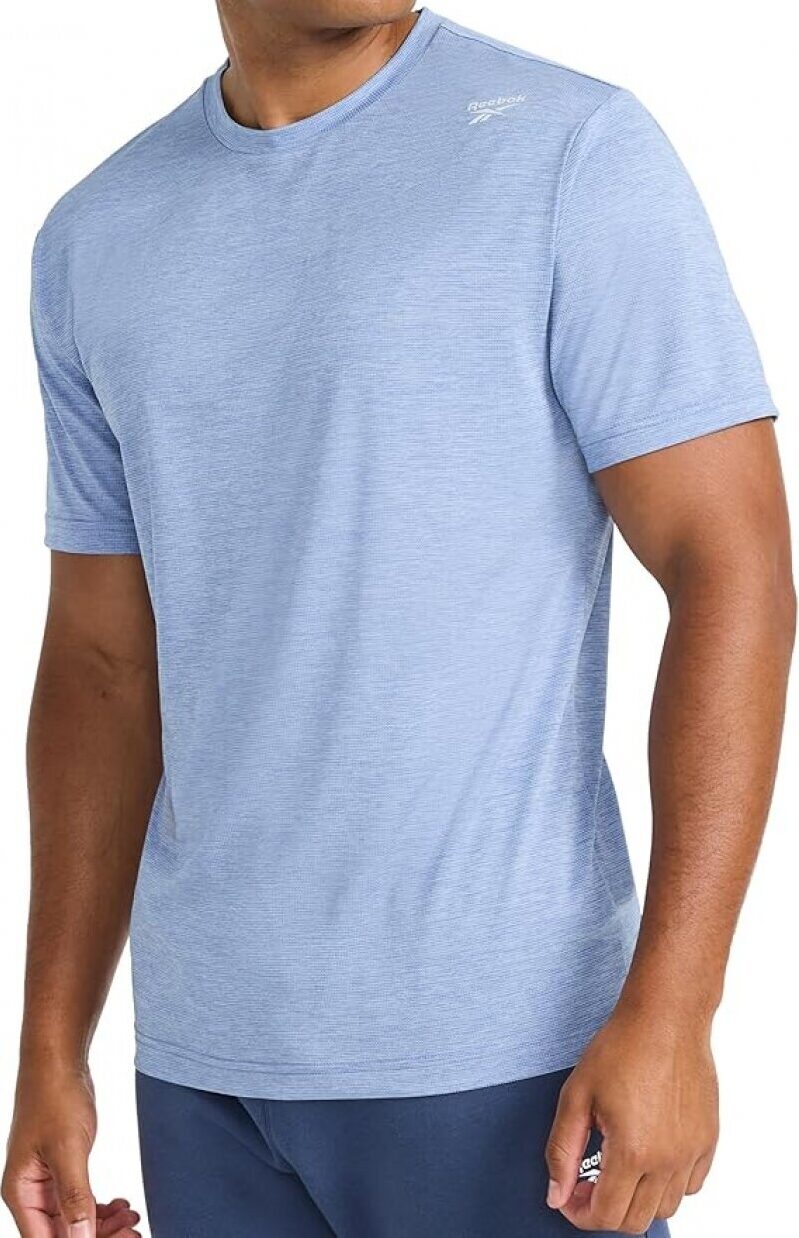 Reebok Men's Small Logo Short Sleeve Crewneck T-Shirt - Breathable Lightweight Stretch Knit Fabric