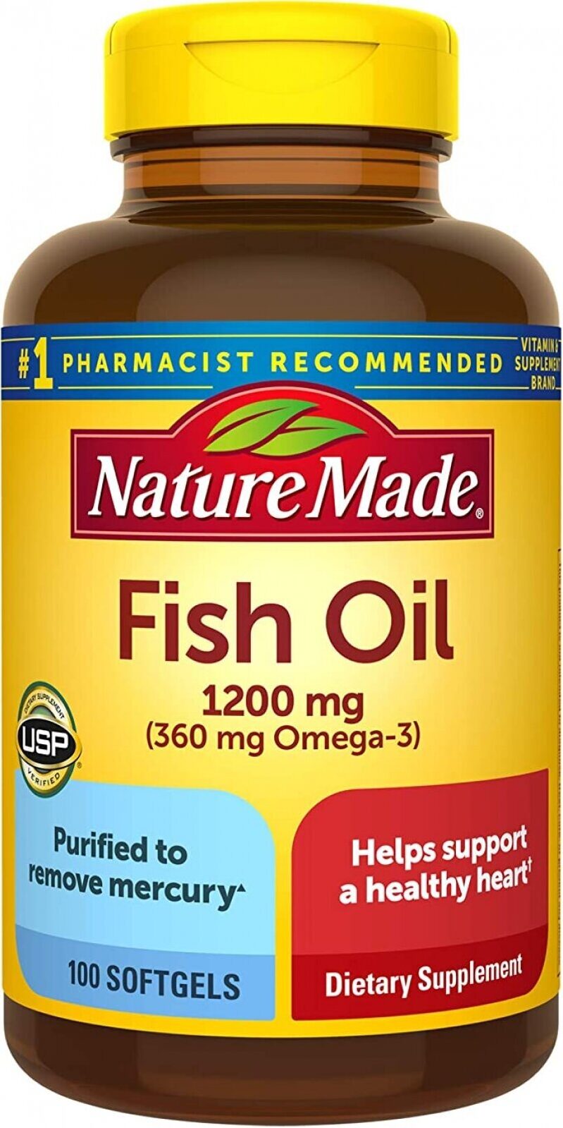 Nature Made Fish Oil 1200mg, 100 Softgels - Heart Health Supplement