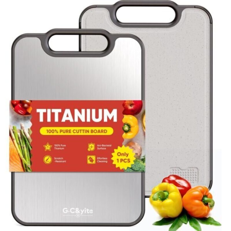 G.C&yite 2-in-1 Titanium Chopping Board - Pure Titanium & Wheat Straw PP, Dark Gray