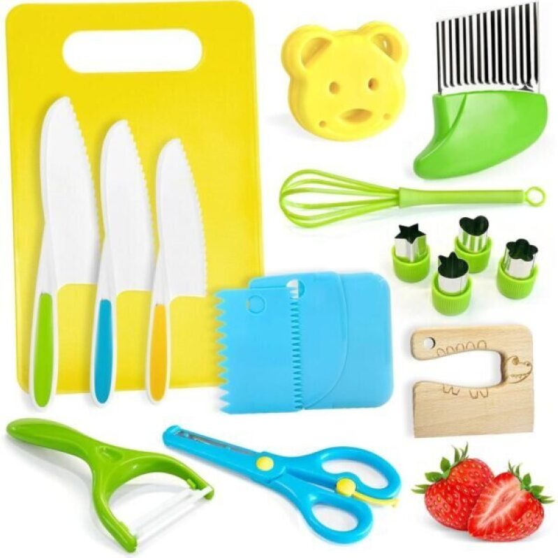 17 Piece Kids Safe Knife Set for Real Cooking - Child-Friendly Plastic Chef Tools