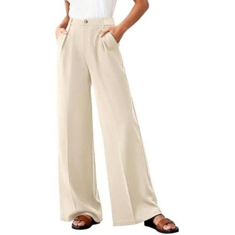 High-Waist Button Business Casual Wide Leg Work Pants 50% Off