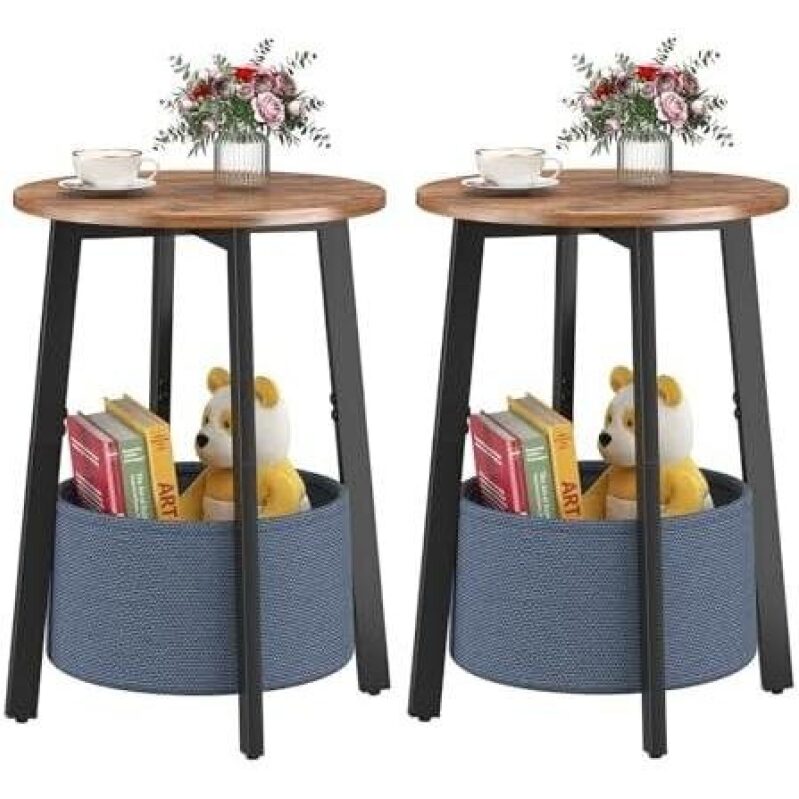 Stylish 2-Pack Round Side Tables with Baskets - 30% Off