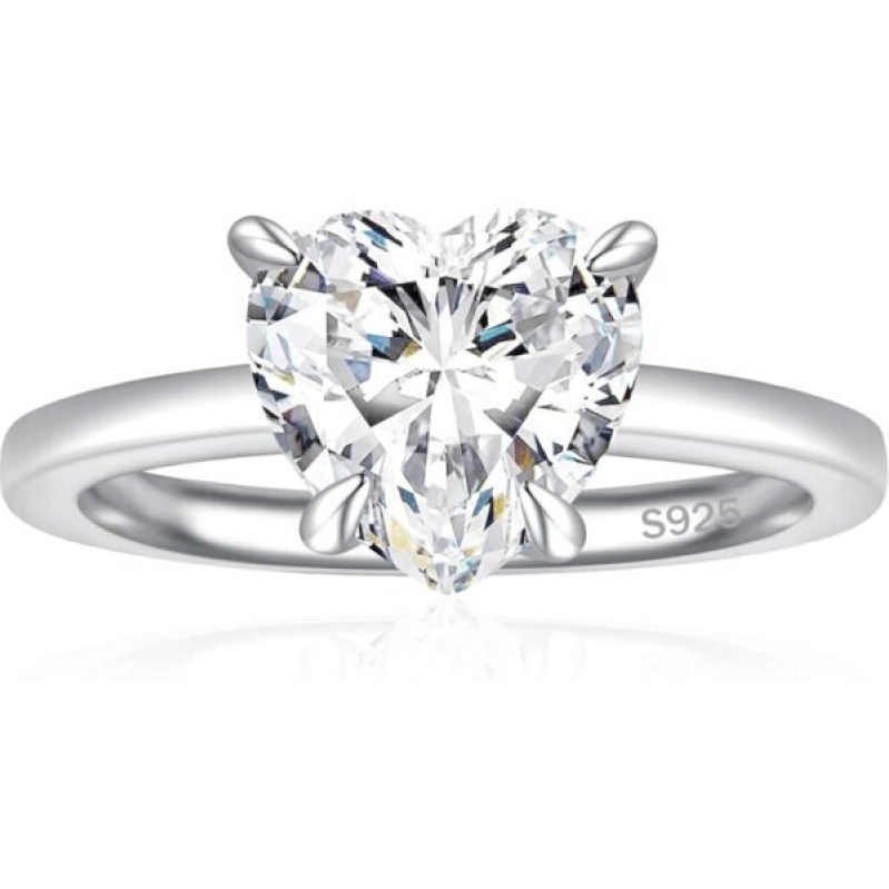 Affordable Heart-Cut Diamond Engagement Ring - 925 Sterling Silver