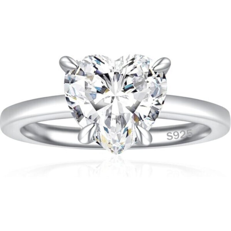 Affordable Heart-Cut Diamond Engagement Ring - 925 Sterling Silver