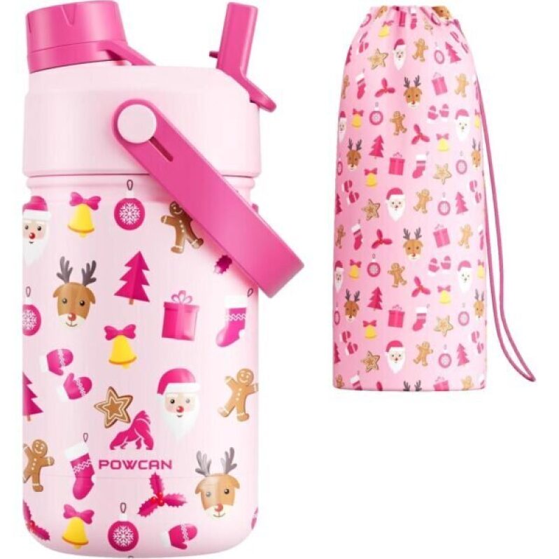 POWCAN Insulated Water Bottle with Carrying Pouch - Festive Design