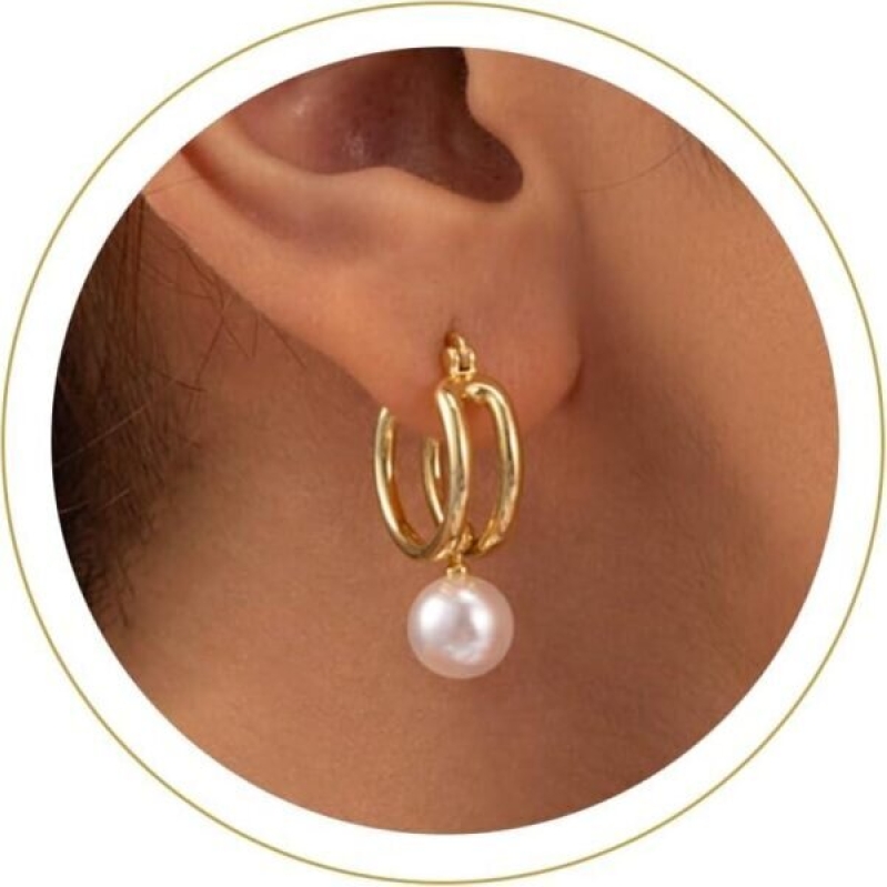 Stylish Freshwater Pearl Earrings - Elegant 14K Gold-Plated Double Hoop Dangle Women's Wedding Jewelry -50% Off