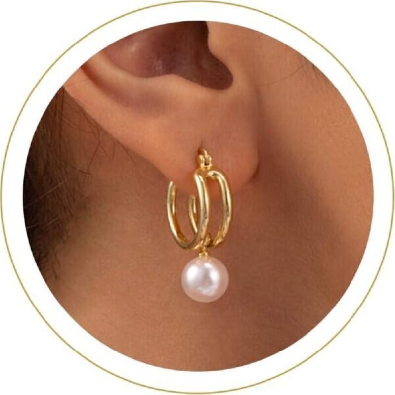 Stylish Freshwater Pearl Earrings - Elegant 14K Gold-Plated Double Hoop Dangle Women's Wedding Jewelry -50% Off