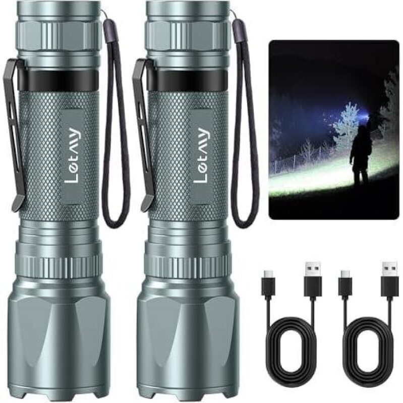 2-Pack Rechargeable Waterproof Flashlight - 2000 Lumens Brightness