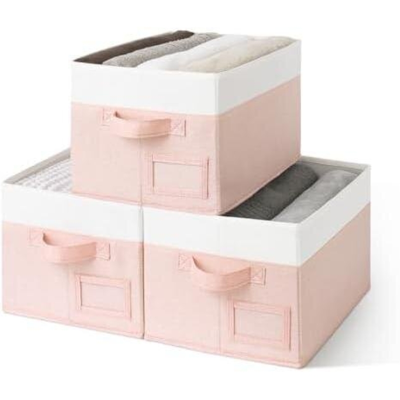 Organize with Style: Mid-Sized Fabric Storage Baskets - Pink & White