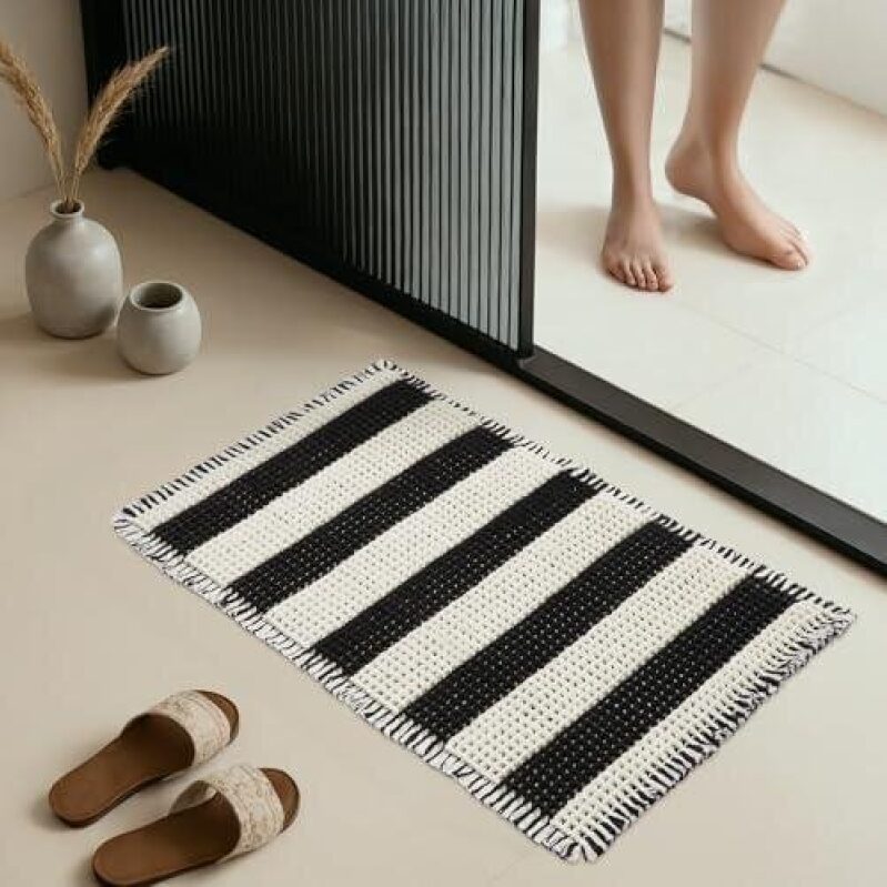Machine Washable Non-Slip Bath Mat - Black and White Stripe (20x32 inches) - 54% OFF