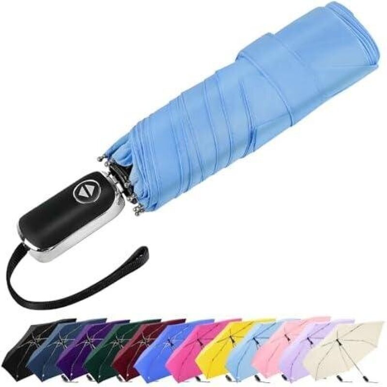 Lejorene Travel Folding Mini Umbrella - Compact Flat Top Umbrella for Adults, Lightweight, Durable, and Portable