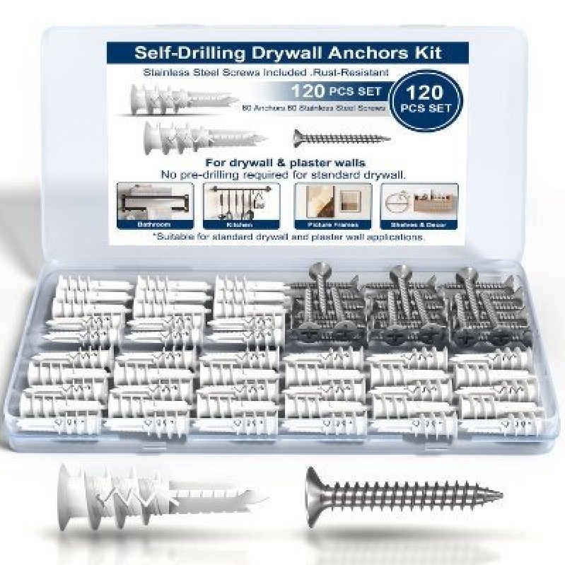 120pcs Self-Drilling Drywall Anchors Kit with Stainless Steel Screws