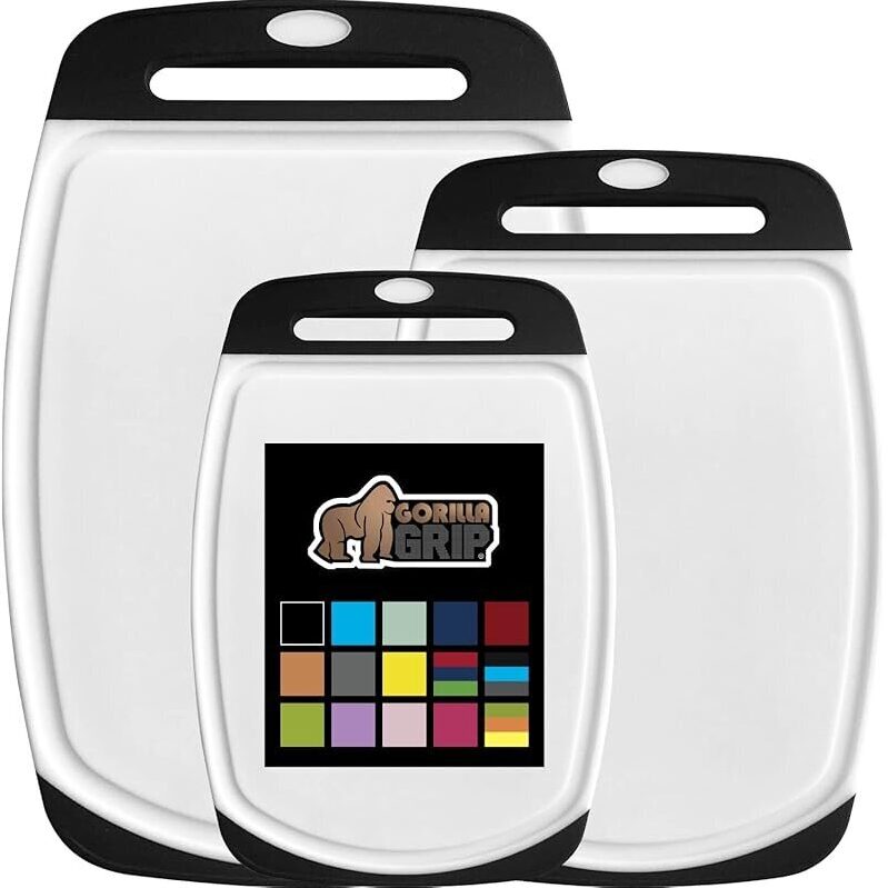 3pk Gorilla Grip 100% BPA-Free Reversible Kitchen Cutting Board Set - Durable & Versatile