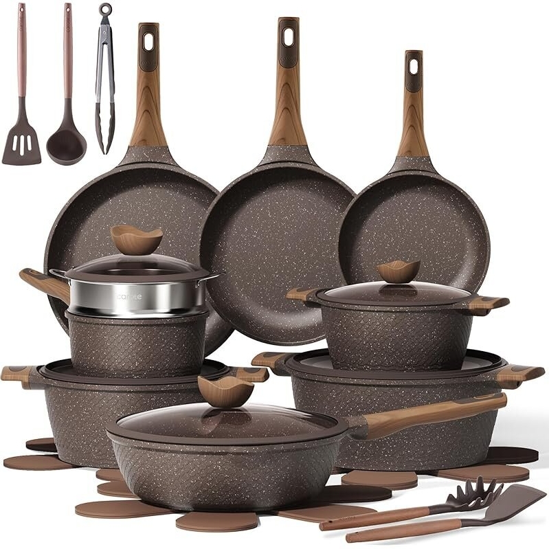 26PCS CAROTE Nonstick Cookware Set with Granite Material - Safe and Healthy Cooking
