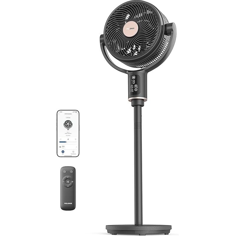 PELONIS Smart Pedestal Fan with Remote - Triple-Acceleration Technology
