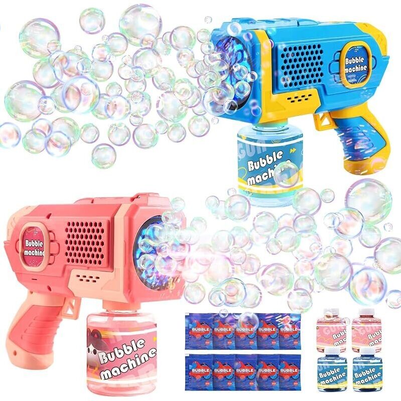 EagleStone 2pk Bubble Gun Machine w/4 Bottles 10 Bags Refill Solution
