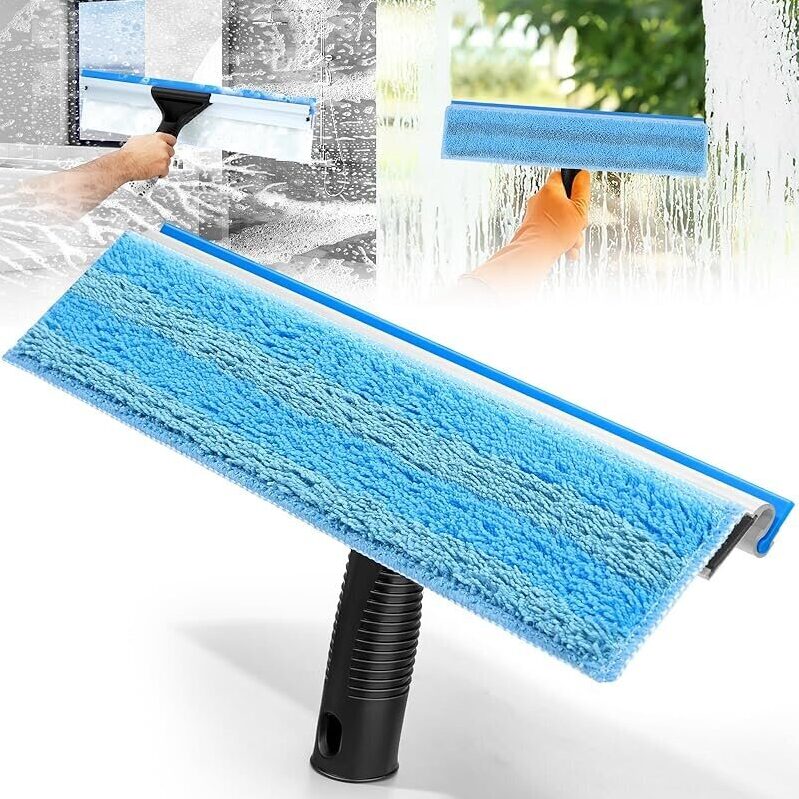 Efficient 2-in-1 Window Squeegee and Microfiber Scrubber