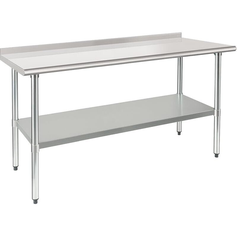 60-in x 24-in Stainless Steel Table with Backsplash - Heavy Duty & Durable