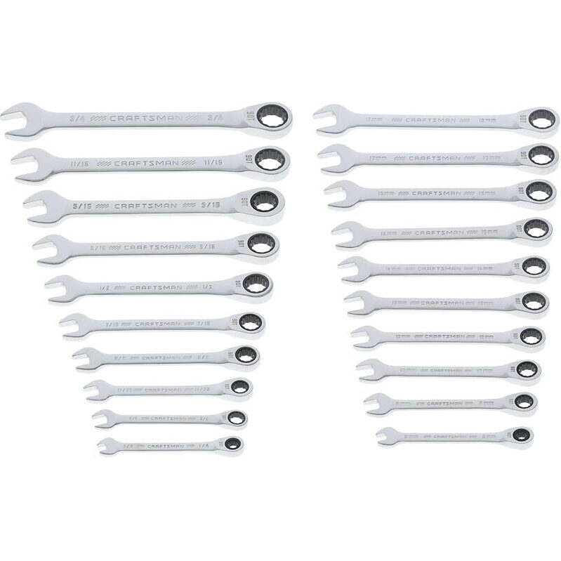 CRAFTSMAN 20 Piece Ratcheting Combination Wrench Set - Reliable and Durable Tools for Any Job