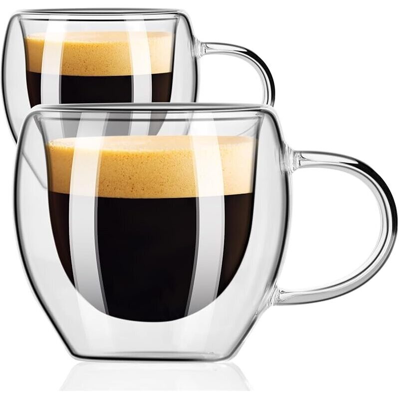 PARACITY Double Walled Espresso Cups Set of 2, 2.7oz - Insulated, No Condensation