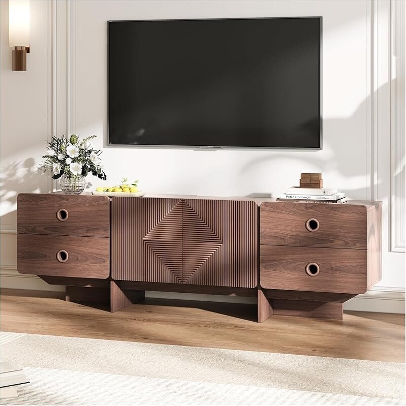 Elegant 66-inch Mid-Century Modern TV Stand - Rich Brown Finish