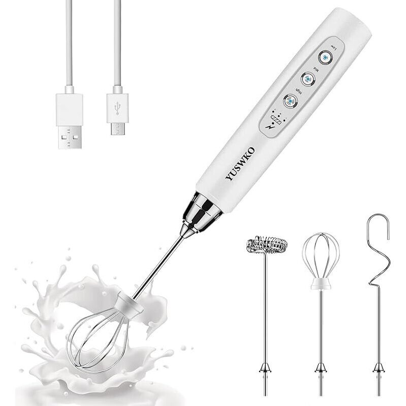 Portable Milk Frother Wand with 3 Heads - Perfect for Frothy Milk and Protein Shakes