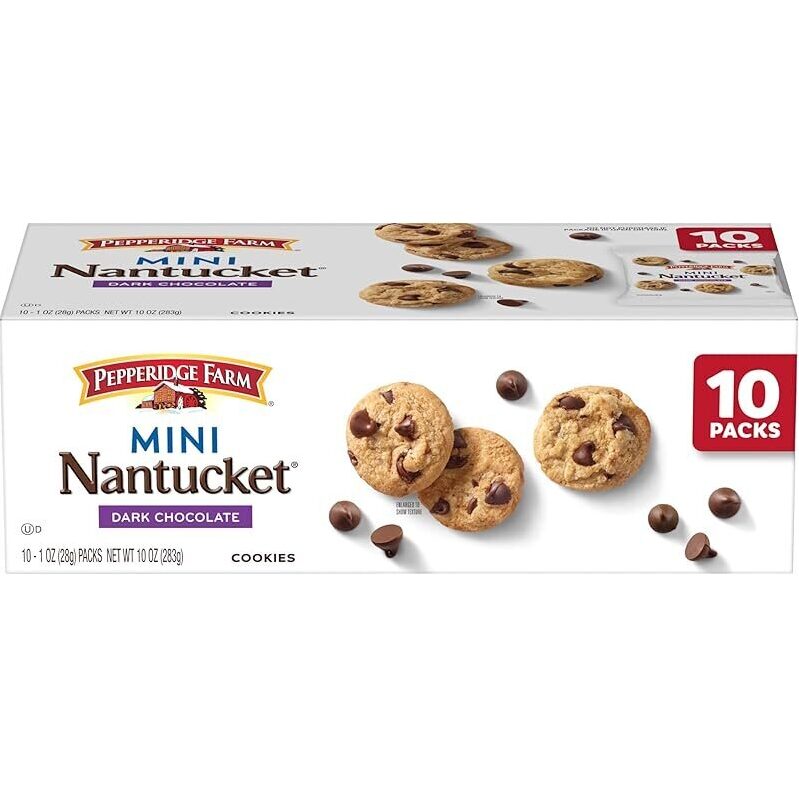 10-Pack Pepperidge Farm Nantucket Mini Dark Chocolate Chip Cookies - 1oz