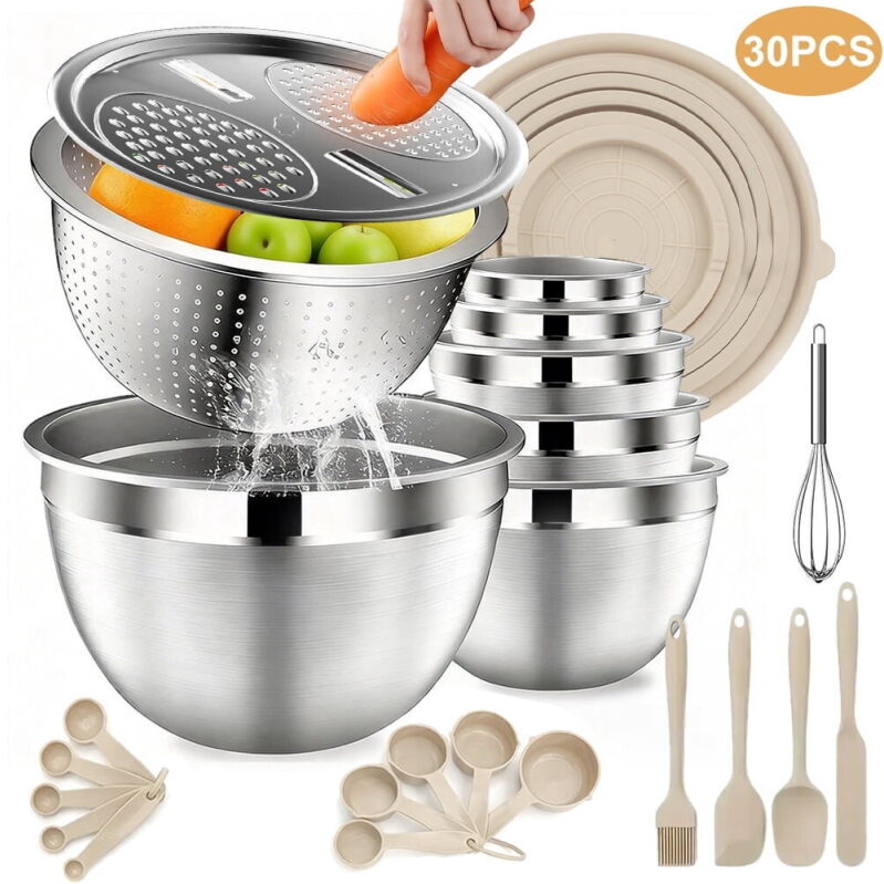 30 PCS Stainless Steel Mixing Bowls Set with Airtight Lids - Ideal for Kitchen Prep and Storage